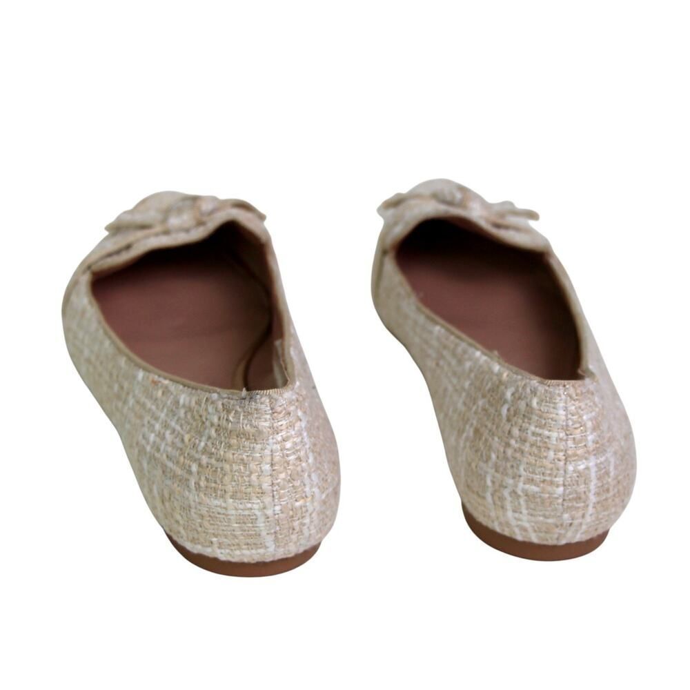 ANN TAYLOR BOW CREAM BEIGE TWEED TEXTILE POINTED TOE FLAT BALLET SHOES Sz 7.5 - Picture 4 of 10